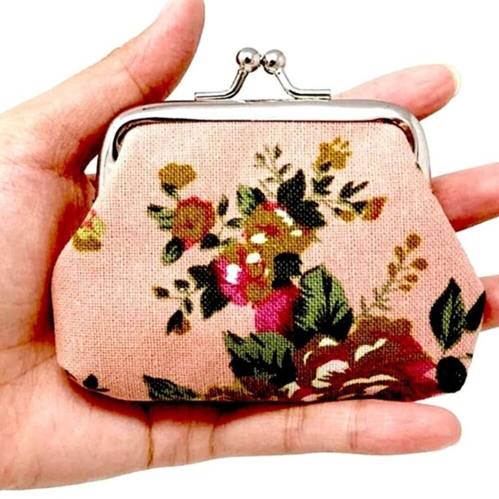 Victorian Rose Change Purse Bag French Kiss Clasp Storage Needlepoint Vibe Pink - Picture 5 of 12